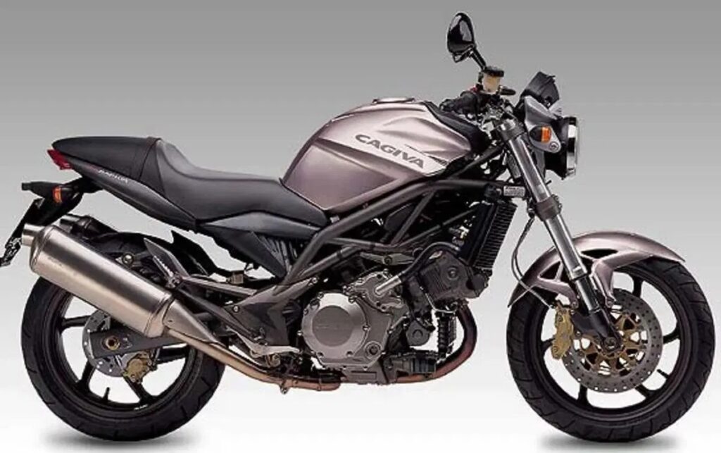 Cagiva Raptor 1000 color titanio vista di lato